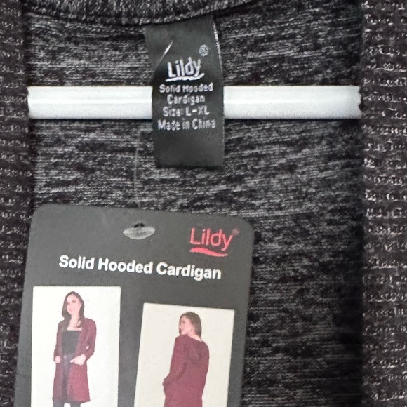 LILDY Open Front Solid Hoodie Cardigan Sweater L/XL Long Black & Gray Pockets - Picture 7 of 15